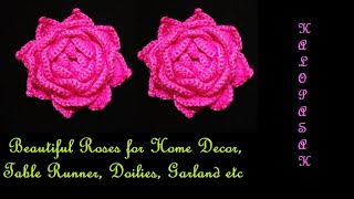 Crochet Rose for Home Decor Eng Sub  for Table Runner  For Doily  For Garland  Flower 14 [upl. by Iveksarap]