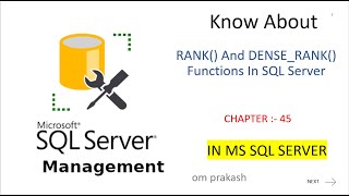 RANK and DENSERANK functions in SQL Server chapter 45 [upl. by Orlov]