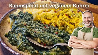 Veganes Rührei mit Rahmspinat 😋 Schnell Lecker Kindheitserinnerung zum Nachkochen [upl. by Calla]