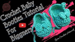 How to Crochet Baby Booties For 03 Months Babies  Easy Tutorial [upl. by Lian123]