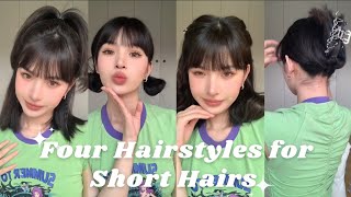 Back to school  4 Easy Hairstyles for Short Hair 💫 2023 hairstyles female [upl. by Yrennalf]