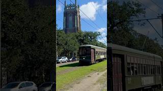 Streetcar rolls along St Charles Ave in Uptown New Orleans neworleans streetcar trolley railway [upl. by Ydnat]