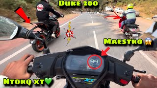 Maestro Ntorq xt se tej Bhagti hai 😳 duke 200  ntorq xt💚 hyper riding with Ntorq xt and duke [upl. by Aekahs]