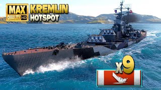 Battleship Kremlin Huge game on map Hotspot  World of Warships [upl. by Fabrienne]