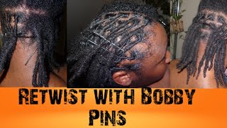 How I Retwist my Locs with Bobby Pins  Retwist Locs with Bobby Pins  Bobby Pins Retwist Method [upl. by Colson670]