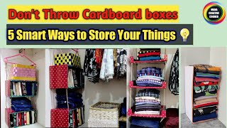 5 Space Saving Closet Organizer ideas from waste Cardboard boxes 5 DIY Wardrobe Organization Ideas [upl. by Ahtinak680]