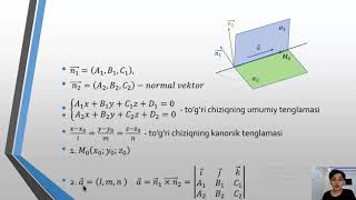 Analitik geometriya va chiziqli algebra Mavzu Fazoda togri chiziqning umumiy tenglamasi [upl. by Eniala]