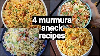 4 bhel snack recipes  murmura recipes  quick and easy snack recipes with murmura [upl. by Aicnarf]