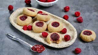 Vegan Raspberry Thumbprint Cookies GlutenFree OilFree [upl. by Hgeilyak]