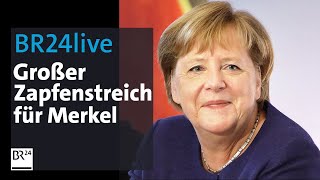 BR24live Großer Zapfenstreich für Angela Merkel – mit Gott und Rosen ohne Farbfilm  BR24 [upl. by Traver98]