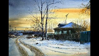 Watercolor painting tutorial  Snowy Scene [upl. by Nivrem17]