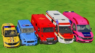 TRANSPORTING CARS AMBULANCE POLICE CARS FIRE TRUCK MONSTER TRUCK OF COLORS WITH TRUCKS  FS 22 [upl. by Amrita]