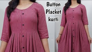 Front Open Plated Kurti Cutting and StitchingFront Button Placket Kurti Cutting and Stitching [upl. by Renner]