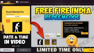 TODAY REDEEM CODE IN FREE FIRE  FREE FIRE INDIA RETURN DATE  FF REDEEM CODE [upl. by Nerb]