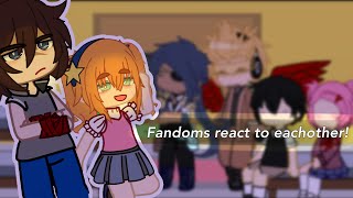 • Fandoms react to eachother •  afton family 1  FNAF  OMORI  DDLC  MHA  genshin impact [upl. by Hynes]