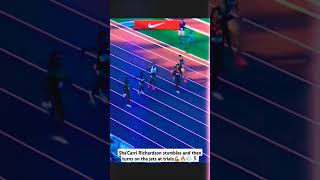 ShaCarri runs 1088 after stumbling Omg😱🤯🏃🏿‍♀️💨🔥track shacarririchardson sprint trackandfield [upl. by Ahsaetan]