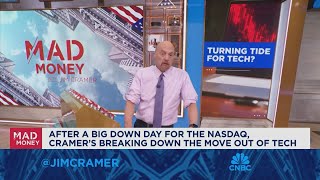 Jim Cramer breaks down the move out of tech in todays market action [upl. by Nnylyahs]