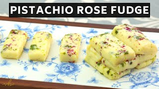 Pistachio Rose Fudge  Barfi Recipe  How to make Fudge NO BAKE [upl. by Renba]