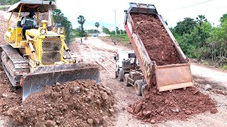 Skillful Operator Using Dozers Push Rock To Build A Road Foundation [upl. by Elna]