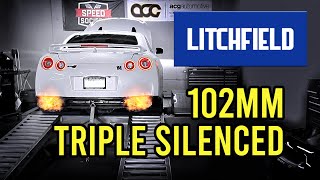 Litchfield 102mm Triple Silenced Exhaust  AMS Alpha Catless Downpipes Cold Start R35 GTR [upl. by Wenn]