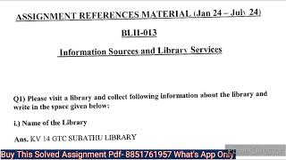 BLII 013 Solved Assignment july 2024  BLII 013 Solved Assignment Jan 2024 BLII 13 IGNOU Assignment [upl. by Yborian]