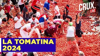 Worlds Biggest Food Fight Thousands In Spain Celebrate La Tomatina 2024  Tomato Festival  Buñol [upl. by Mulloy]