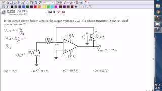 GATE 2013 ECE Output voltage of OPAMP with a BJT connected in feedback [upl. by Imray]