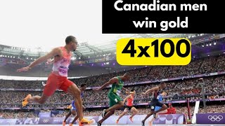 Canadian men win gold with shocking 4x100metre relay upset at 2024 Olympics [upl. by Wilsey]