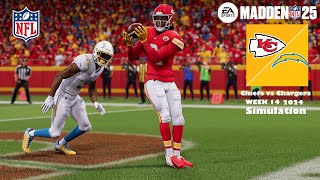 Madden 25 Kansas City Chiefs vs Chargers Week 14 Sim 2024 Full 15 Minute Quarters Game Play [upl. by Amlez]