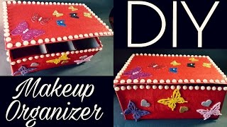 Jewellery box  Make up Box from Shoe Box  Craft Out of Waste  The Blue Sea Art [upl. by Ahsuoj]