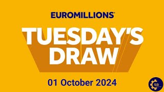 Euromillions Draw Live Results 01 October 2024  Euromillions Live Tonight Results [upl. by Tezile]