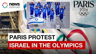 ProPalestinians rally against Israels participation in Paris Olympics [upl. by Haerr565]