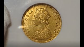 1881 India mohur Gold coin Empress Victoria Queen インド モハール金貨 ヴィクトリア女王 皇帝 [upl. by Bernette]