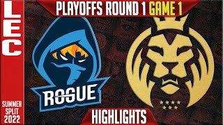 RGE vs MAD Highlights Game 1  Playoffs Round 1 LEC Summer Split 2022  Rogue vs MAD Lions G1 [upl. by Berry]