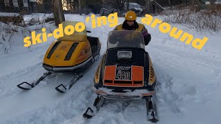 Vintage Snowmobile Riding  1975 SkiDoo TNT 440 [upl. by Nerfe]