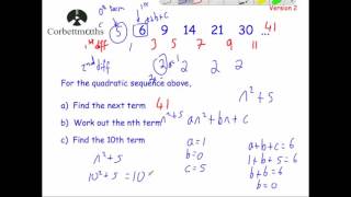 Quadratic Sequences version 2  Corbettmaths [upl. by Harras]