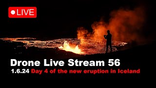 LIVE 1624  Day 4 New volcano eruption in Iceland drone live stream [upl. by Cort]