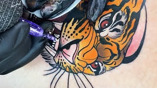 Tiger Neotraditional Tattoo Time lapse [upl. by Ainnet]