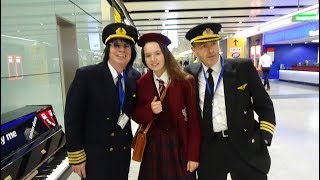 BOOGIE WOOGIE PIANO AT THE AIRPORT WITH PILOTS  ELSIE MILES [upl. by Nosyarg671]