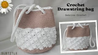 Crochet Drawstring Bag 3 in 1  Tutorial Tas Rajut Serut  Subtitle [upl. by Nealy]