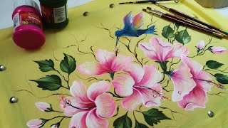 Fabric painting ideas  Painting flowers on cotton fabric [upl. by Porett]