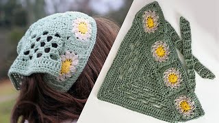 FREE PATTERN Flower Kerchief Crochet Pattern  Step by Step video tutorial [upl. by Limhaj]