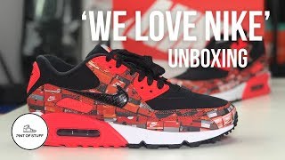 Nike x Atmos We Love Nike Air Max 90 Sneaker Unboxing with SJ [upl. by Sharai269]