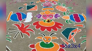 Bogi Muggu with 16x3x4 dots l Sankranthi Rangoli l Sankranthi Muggulu 2018 [upl. by Skell]