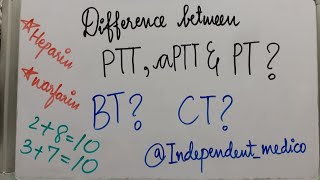 Difference between PTTandPTBleeding timeBTClotting timeCTDifference bw aPTT and PTTINRSCGMC [upl. by Yila819]