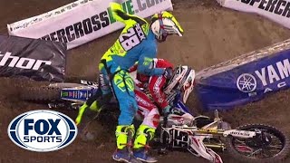 Riders fight after crash at Supercross event  FOX SPORTS [upl. by Leticia]