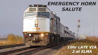 EMERGENCY HORN SALUTE  10hr LATE VIA 2 at Elma  10142024 [upl. by Keryt]