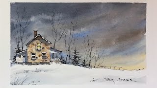 Line and Wash Watercolor Dramatic nighttime sky Simple fun and easy Peter Sheeler [upl. by Ahsietal696]