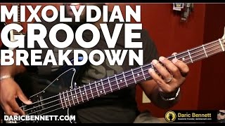 MIXOLYDIAN GROOVE BREAKDOWN G7  Bass Tutorial  Daric Bennetts Bass Lessons [upl. by Nosdivad]