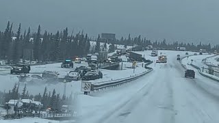 Snow chaos in Alberta Massive Vehicles pile up in Canmore [upl. by Edurtreg]